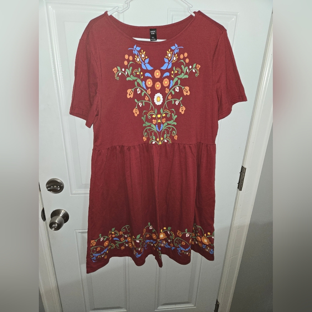 SHEIN Red Floral Dress 2xl